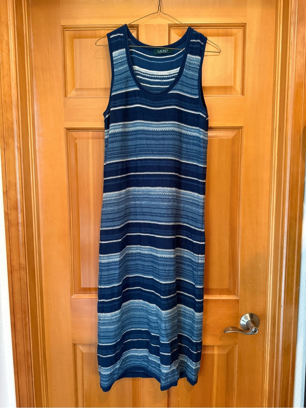 Lauren Ralph Lauren Navy and Light Blue Striped Sleeveless Knit Dress